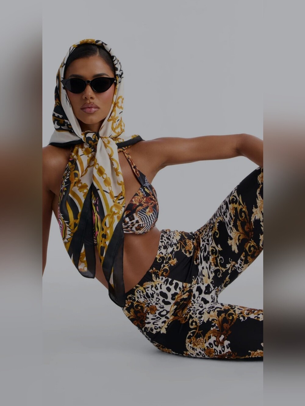 Ed Hardy White, Gold, Black, Chain & Tiger Print Silk Scarf - Picture 7 of 7
